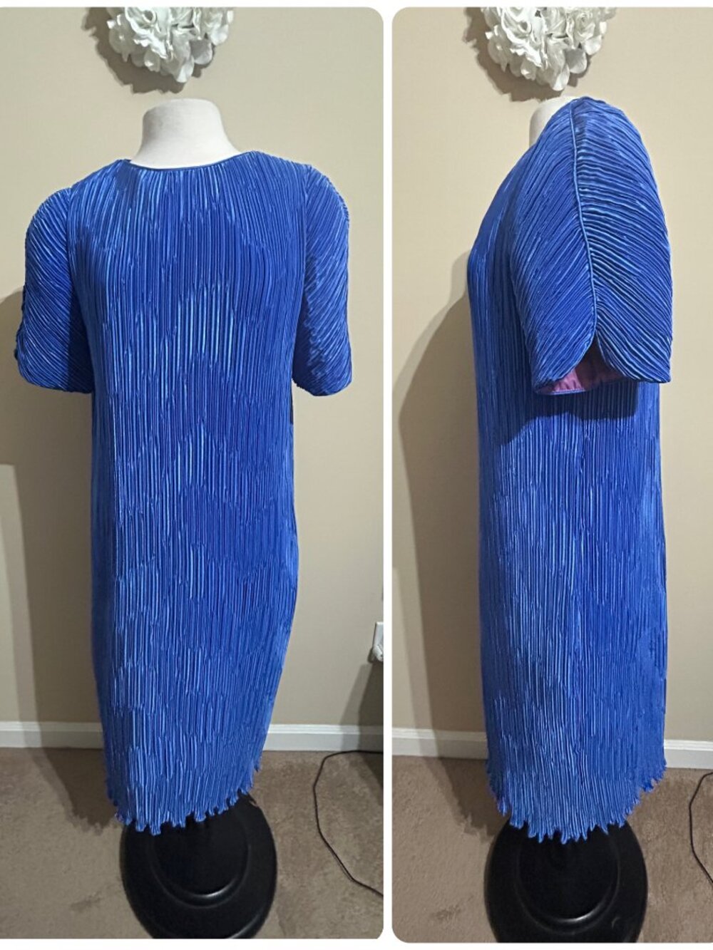 Vintage 1980s Joan Leslie size 14 blue purple shift dress union made in USA